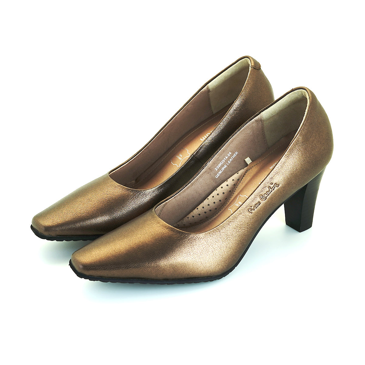 Pierre Cardin အမျိုးသမီး ဒေါက်မြင့်ဖိနပ် Pumps၊ နူးညံ့ပြီး သက်တောင့်သက်သာရှိသော၊ စစ်မှန်သောသားရေ၊ ကြေးရွှေရောင်၊ အရွယ်အစား 23WD314