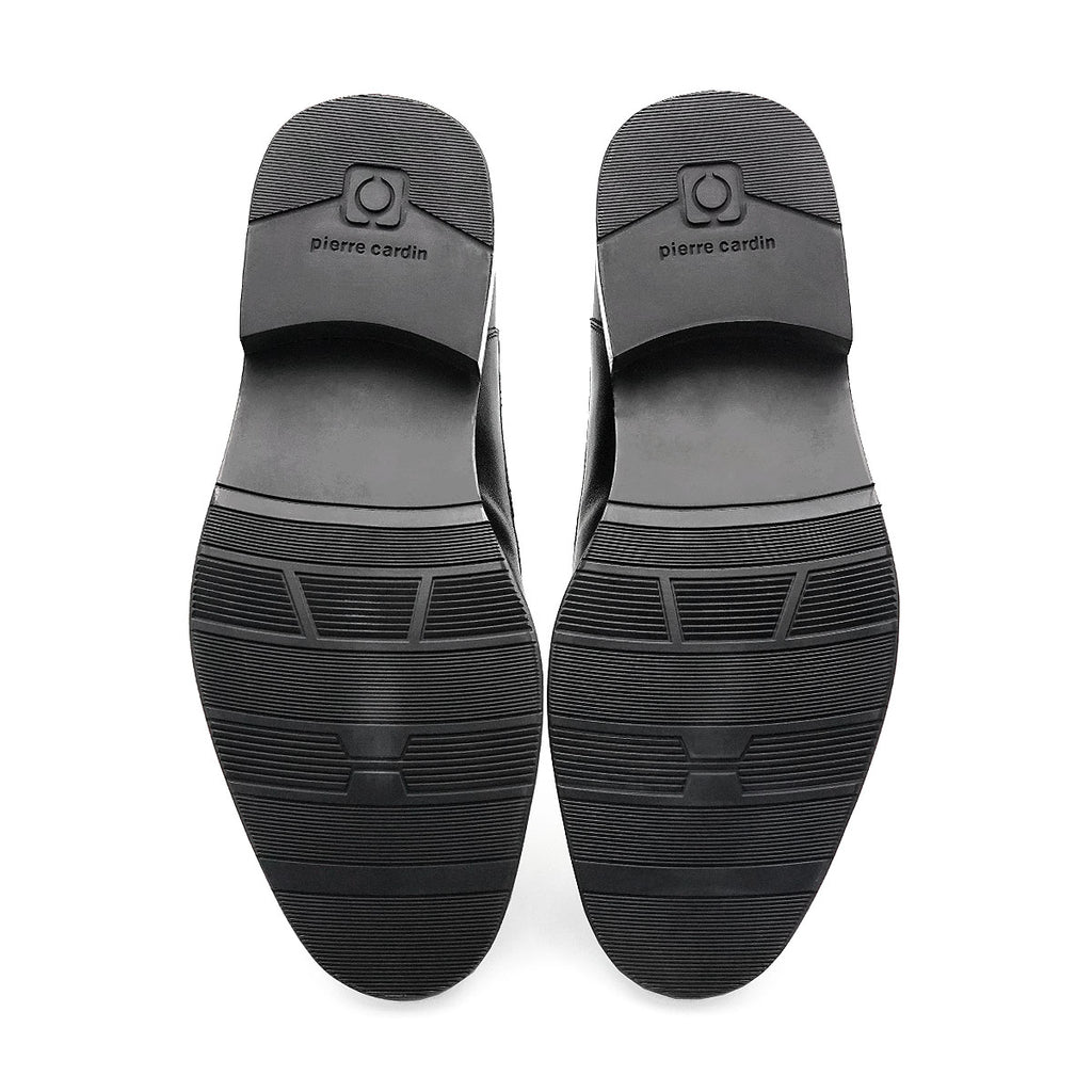 Pierre Cardin အမျိုးသားဖိနပ်၊ ဇာထိုးသားရေဖိနပ်၊ နူးညံ့ပြီး သက်တောင့်သက်သာရှိသော၊ စစ်မှန်သောအနက်ရောင်သားရေဖြင့် ပြုလုပ်ထားသည့် မော်ဒယ် 80TD122 